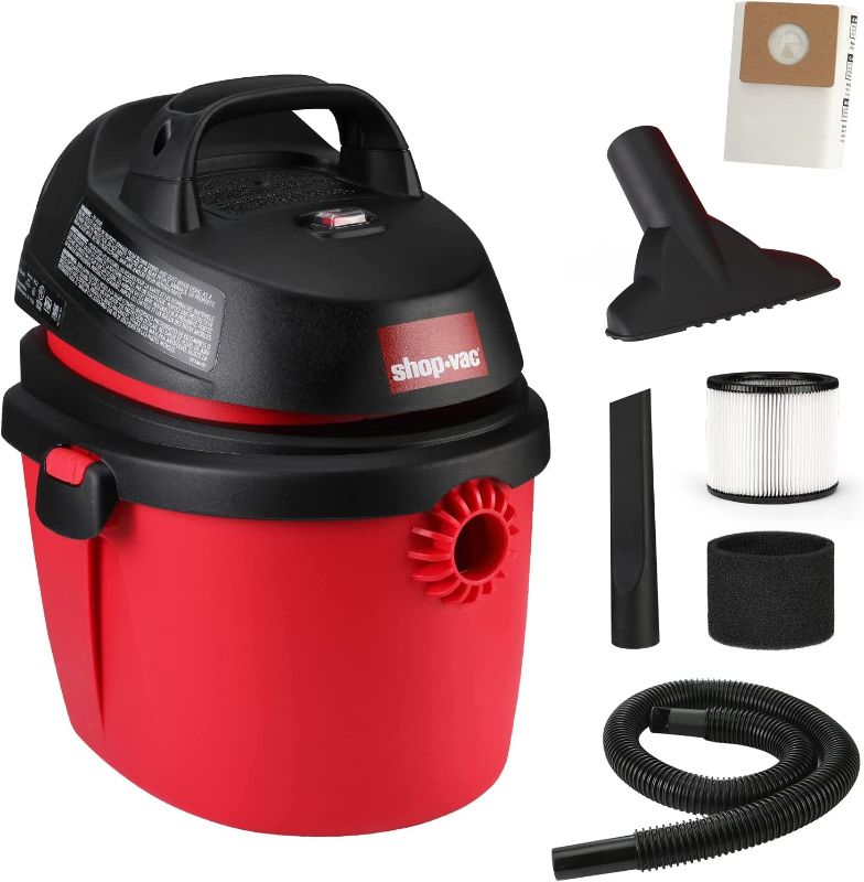 Photo 1 of Shop-Vac 2.5 Gallon 2.0 Peak HP Wet/Dry Vacuum, Portable Compact Shop Vacuum with Top Handle, Wall Bracket & Attachments
