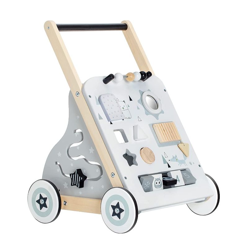 Photo 1 of Baby Push Walker, Toddler Wooden Multi-Activity Baby Walker, Grey Push and Pull Toy, Kids Learning Walker, Gift for Boys and Girls 1-3 Years Old
