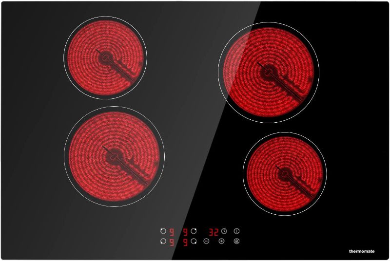 Photo 1 of Electric Cooktop, thermomate 30 Inch Built-in Radiant Electric Stove Top, 240V Ceramic Electric Stove with 4 Burners, 9 Heating Level, Timer & Kid Safety Lock, Sensor Touch Control
