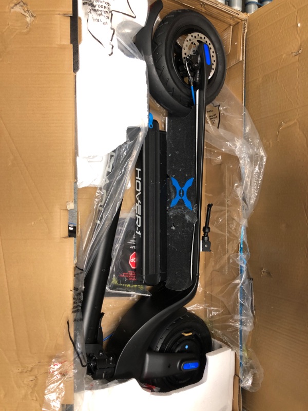 Photo 3 of ***INCOMPLETE*** Hover-1 Blackhawk Electric Folding Kick Scooter | 18MPH, 28 Mile Range, 6HR Charge, LCD Display, 10 Inch High-Grip Tires, 220LB Max Weight, Certified & Tested - Safe for Kids, Teens & Adults, 42.7 x 15.8 x 46.7 inches

