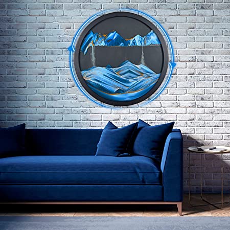 Photo 1 of 3D Sand Art, 17.3'' Moving Sand Art, Moving Wall Art Deep Sea Sandscape Room Decoration, Glass Crafts Solid Wood Frame, Relaxing Mood Home Office Work Decor ( Blue-Black Background)
