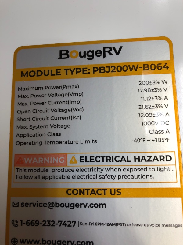 Photo 8 of BougeRV 2 Sets Solar Panel PBJ200W-B064 *Major Damaged to One Panel***
