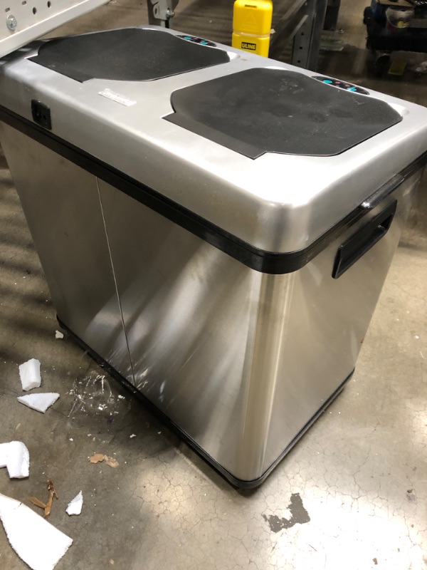 Photo 4 of 16 Gal. Dual-Compartment Stainless Steel Touchless Trash Can and Recycling Bin (8 Gal each) *Does Not Contain Cord Outlet But Does Run on Batteries*