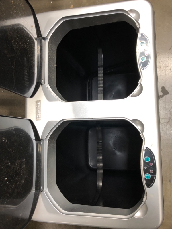 Photo 3 of 16 Gal. Dual-Compartment Stainless Steel Touchless Trash Can and Recycling Bin (8 Gal each) *Does Not Contain Cord Outlet But Does Run on Batteries*