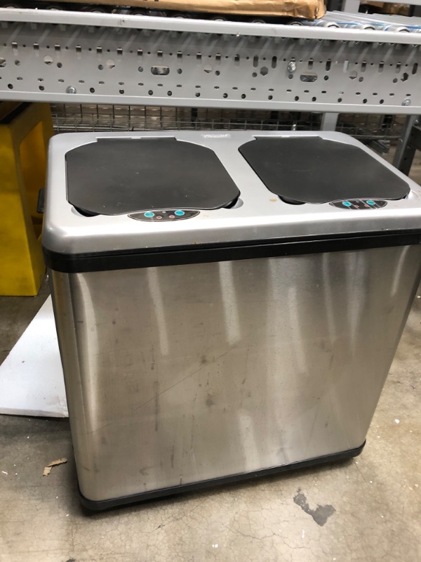 Photo 2 of 16 Gal. Dual-Compartment Stainless Steel Touchless Trash Can and Recycling Bin (8 Gal each) *Does Not Contain Cord Outlet But Does Run on Batteries*
