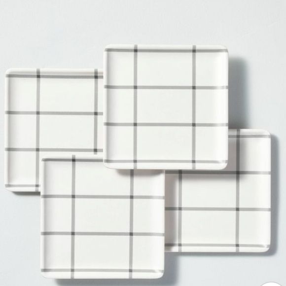 Photo 1 of - Hearth & Hand 4pk Grid Pattern Bamboo-Melamine Appetizer Plate Set Gray/Cream
