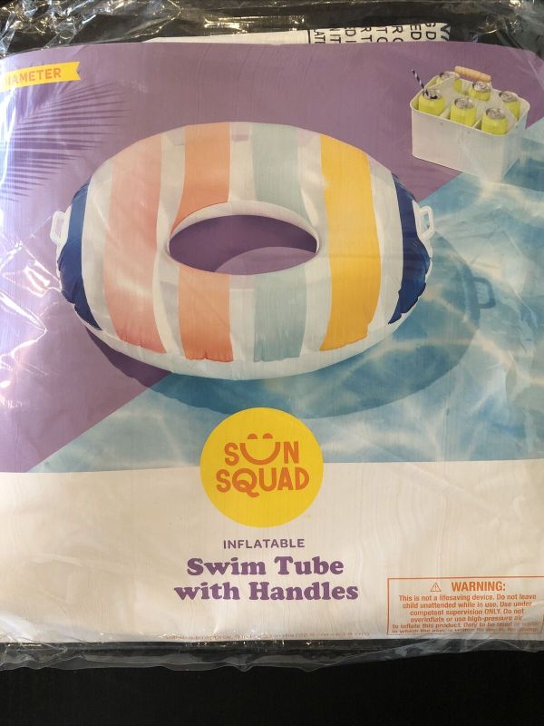 Photo 1 of 2--Sun Squad Inflatable Swim Tube with Handles Striped Multicolor 33" Diameter New
