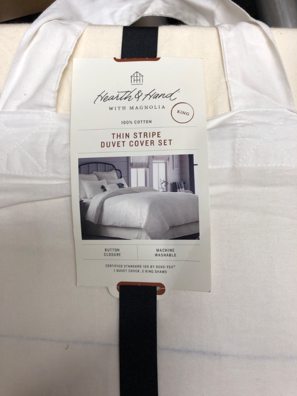 Photo 2 of 3pc Thin Stripe Duvet & Sham Set Sour Cream/Railroad Gray - Hearth & Hand™