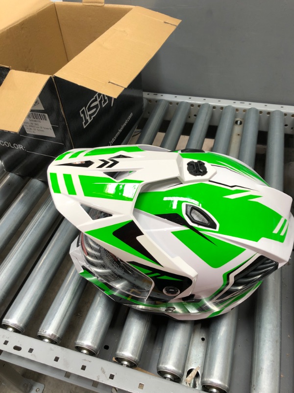 Photo 2 of 1storm Dual Sport Motorcycle Motocross Off Road Full Face Helmet Hf802 Dual Visor Storm Force Green, Size XL