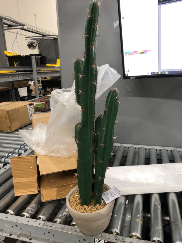 Photo 2 of 30-Inch Artificial Potted Saguaro Cactus in Gray Cement Planter Pot