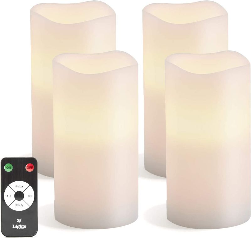 Photo 1 of Flameless Pillar Candles with Remote - 3x6 Inch, 4 Pack, White Wax, Melted Edge