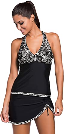 Photo 1 of REKITA Womens Swimsuit Halter Tankini Top and Skort Bottom Set