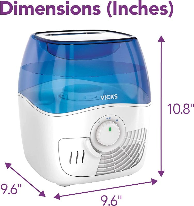 Photo 1 of Vicks Filtered Cool Mist Humidifier, Medium Room, 1.1 Gallon Tank - Humidifier for Baby and Kids Rooms, Bedrooms and More, Works with Vicks VapoPads