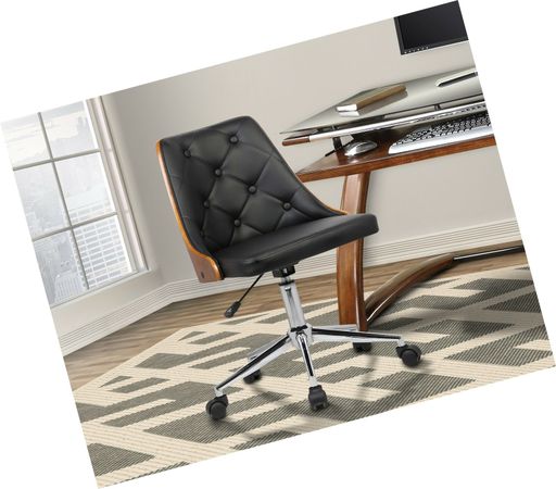 Photo 1 of INCOMPLETE ITEM
Diamond Mid-Century Office Chair in Chrome with Tufted Black Faux Leather Walnut Veneer Back