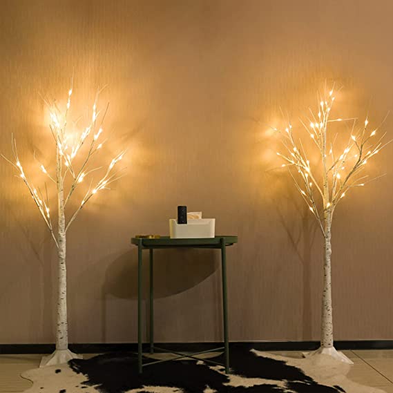 Photo 1 of 2-Pack 4FT Lighted Birch Tree ( Higher Size & Floor Standing ), Birch Christmas Tree with Lights, Warm White Birch Tree Light for Christmas Decorations Indoor Bedroom Home Thanksgiving Gifts
