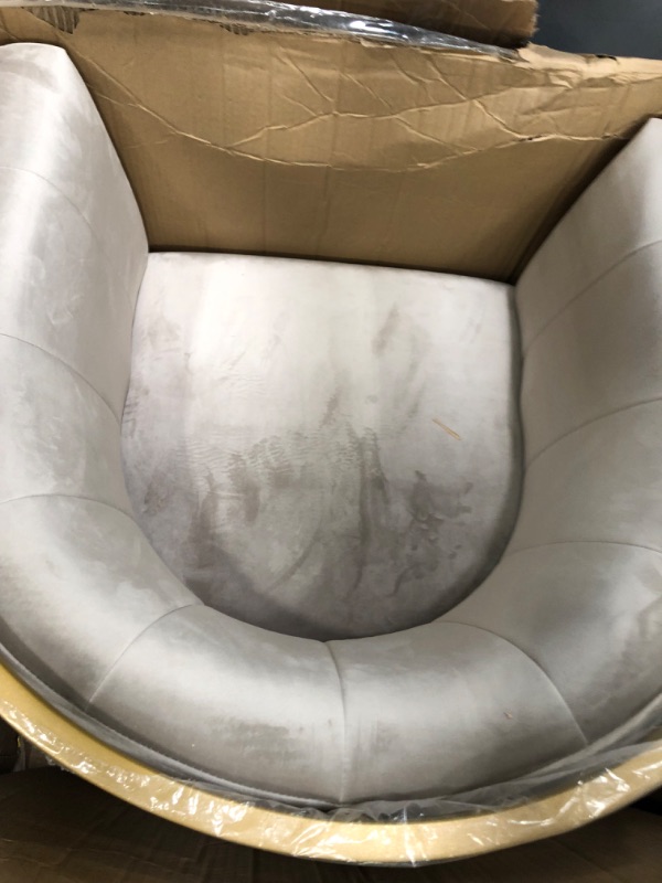 Photo 3 of 24KF Upholstered Living Room Chairs Modern Taupe Textured Velvet Comfortable Accent Chair with Golden Metal Stand-Taupe/Warm Gray
