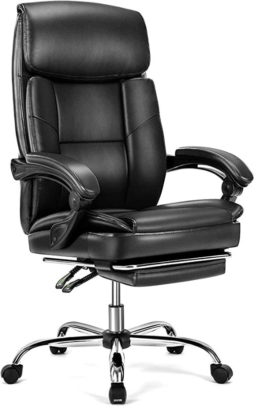 Photo 1 of Big and Tall High Back Home Office Chair with Padded Armrests, Correcting Sitting Posture Executive Chair, Adjustable Height and Tilt Angle PU Leather Ergonomic Computer Swivel Designer Chair(Black)
