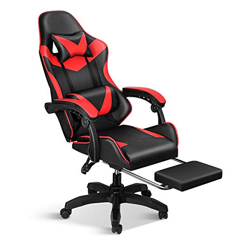 Photo 1 of YSSOA Backrest and Seat Height Adjustable Swivel Recliner Racing Office Computer Ergonomic Video Game Chair, with Footrest, Red
