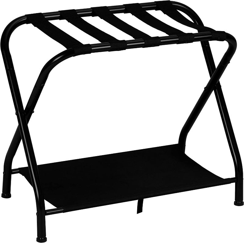 Photo 1 of  Luggage Rack,Steel Folding Suitcase Stand with Storage Shelf for Guest Room Bedroom Hotel,Black,HLR001
