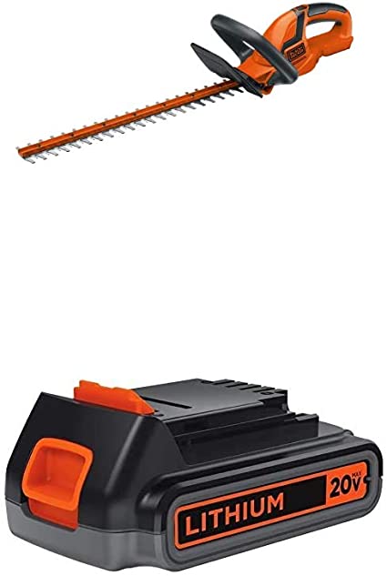 Photo 1 of BLACK+DECKER 20V MAX Cordless Hedge Trimmer with Lithium Battery 2.0 Amp Hour (LHT2220B & LBXR2020-OPE)
