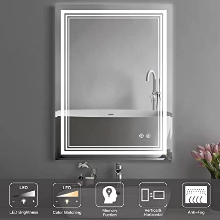 Photo 1 of IOWVOE 20 x 28 Inch LED Mirror for Bathroom,Adjustable 3 Colors White/Warm/Natural Lights Wall Mounted Vanity Mirror Fog Free Dimmable Lights Brightness Memory (Vertical & Horizontal)
