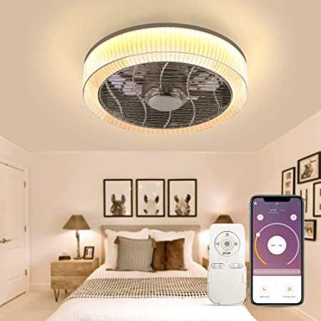 Photo 1 of CASENKE 16 Inch Ceiling Fan with Light, Modern Bladeless Dimmable LED Low Profile Flush Mount Enclosed Ceiling Fans with Light Remote Control
