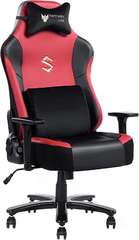 Photo 1 of FANTASYLAB Big and Tall 400lb Massage Memory Foam Gaming Chair - Adjustable Tilt, Back Angle and 3D Arms High-Back Leather Racing Executive Computer Desk Office Chair, Metal Base (Red)
