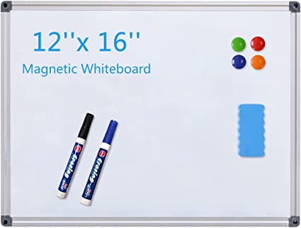 Photo 1 of Welmors Office Magnetic White Board, Small Dry Erase Board, Aluminium Frame White Board with 4 Magnets, 1 Eraser, 2 Pens. (12x16 inch)
