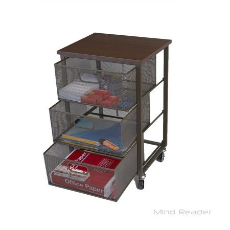 Photo 1 of Mind Reader Rolling Storage Cart with 3 Drawers, File Storage Cart, Utility Cart, Office Cart Drawer Storage, Bathroom Storage
