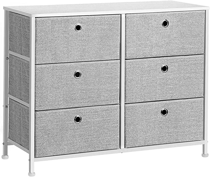 Photo 1 of **INCOMPLETE** SONGMICS 3-Tier, Storage Dresser with 6 Easy Pull Fabric Drawers and Wooden Tabletop for Closets, Nursery, Dorm Room, 31.5" L x 11.8" W x 24.8" H, Light Grey and White ULTS23W
