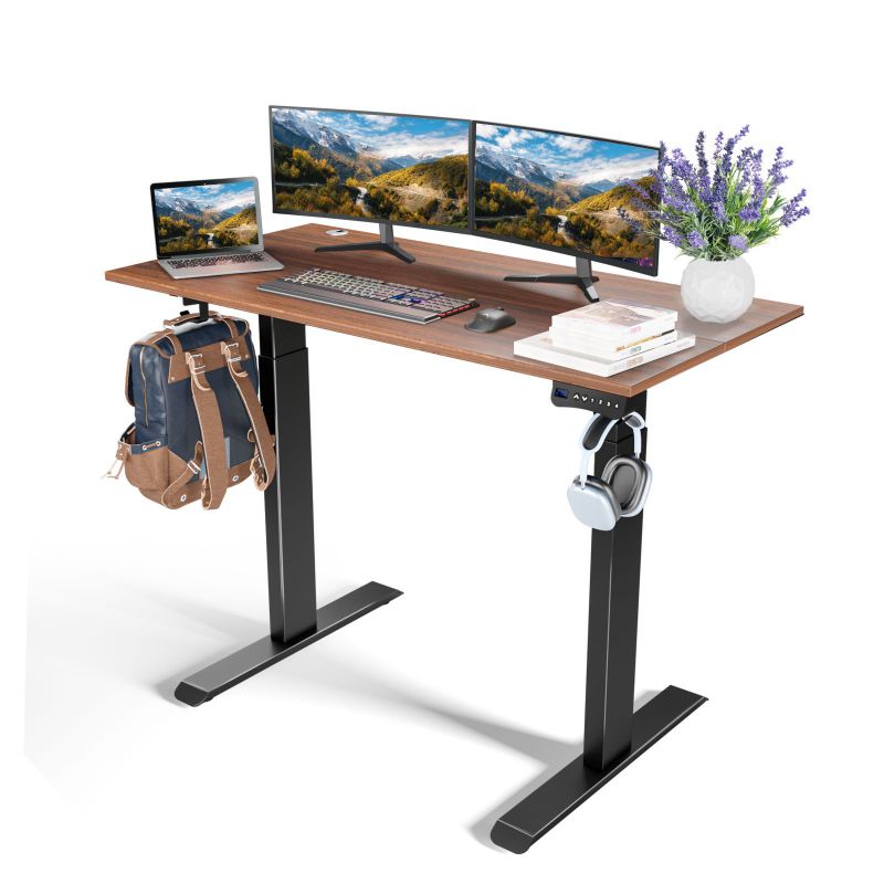 Photo 1 of SIMBR Height Adjustable Electric Standing Desk, 48 x 24 Inches Stand up Table with Touch Screen Controller, Sit Stand Home Office Desk with Splice Board, Walnut Table Top, Black Framer
