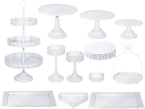 Photo 1 of 12 Set Cake Stands Iron Cupcake Holder, Retro Pastry Trays Fruits Dessert Display Plate White for Baby Shower Wedding Birthday Party Celebration Home Decor Serving Platter
