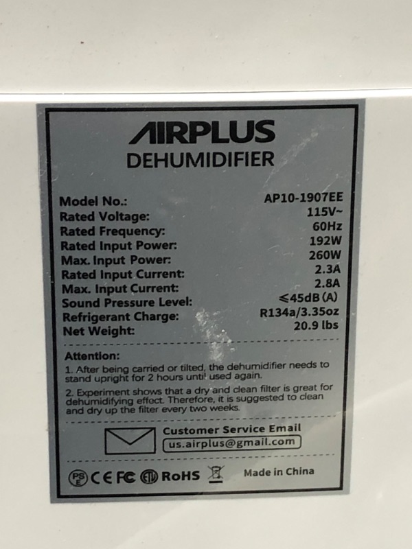 Photo 3 of AIRPLUS 2,000 Sq. Ft 30 Pints Dehumidifier for Home and Basements with Drain. 