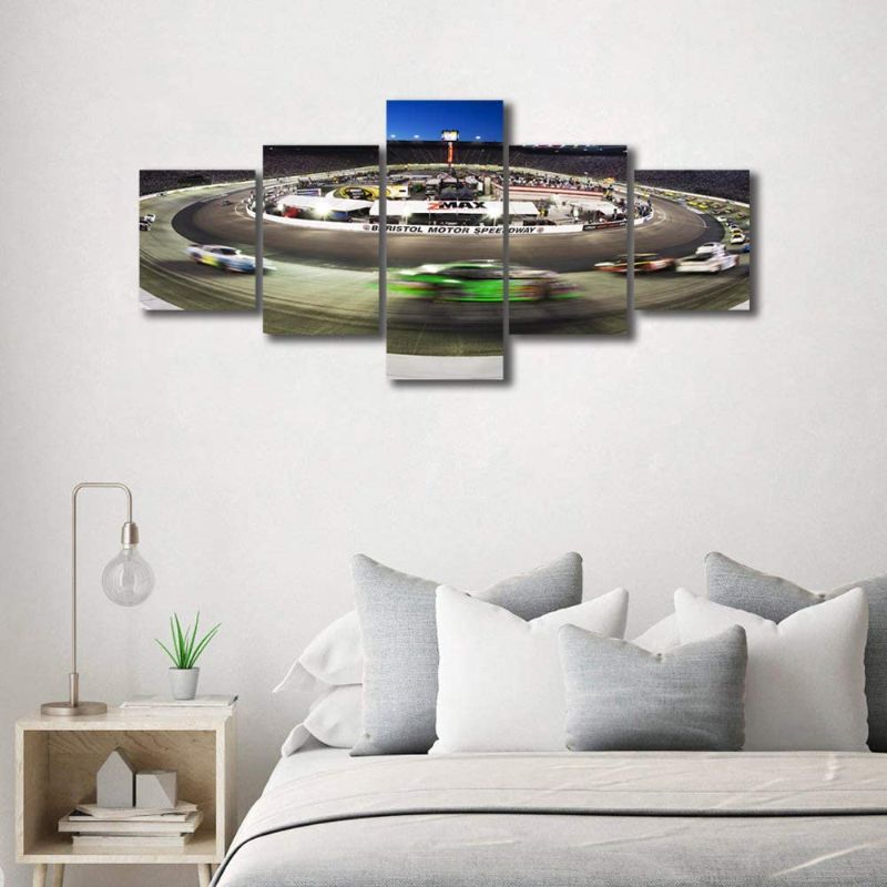 Photo 1 of **Missing Panel**Bristol Motor Speedway Yankees Modern Amercian Canvas Wall Art for Living Room, 5 Panels Track of NASCAR Race F1 Painting Pictures Print for Home Decoration Bedroom Bathroom Ready to Hang
