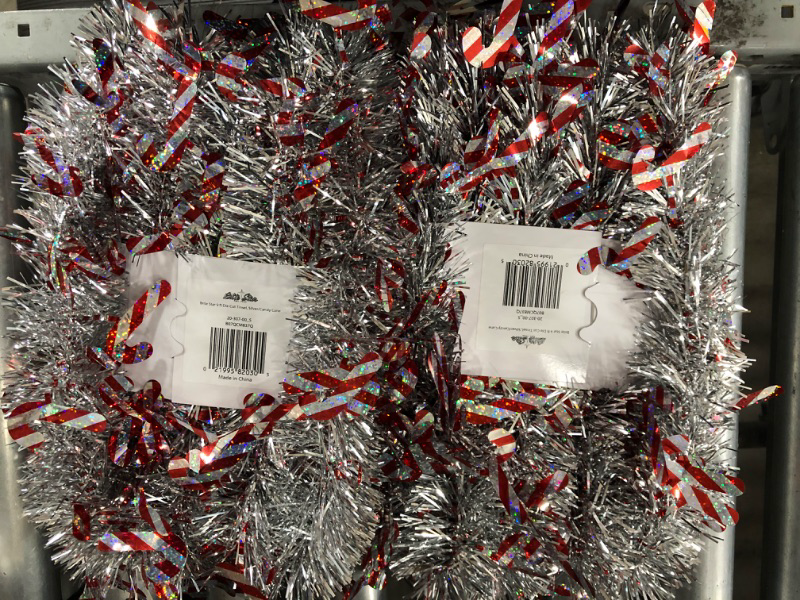 Photo 2 of *2 pack, Brite Star Die Cut Tinsel, Silver/Candy Cane 9 ft 
