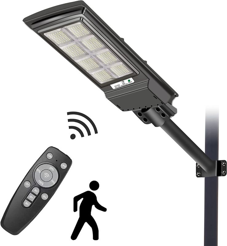 Photo 1 of 300W Solar Street Light Outdoor Dusk to Dawn LED Wireless Solar Motion Sensor Light with Remote Control & Arm Pole IP65 Waterproof Security Solar Flood Lights for Yard Garden Basketball Court
