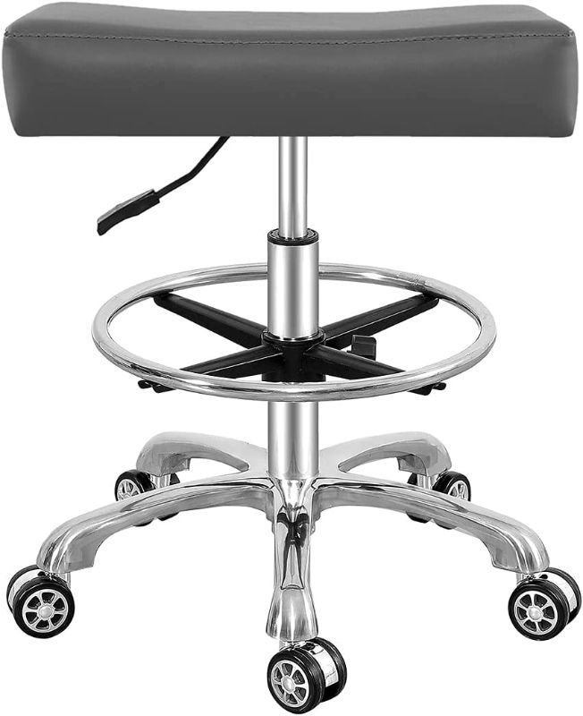 Photo 1 of Adjustable Rolling Swivel Stool Chair for Massage Office Tattoo Kitchen, Work Stool with Wheels (Grey, with Foot Ring)
