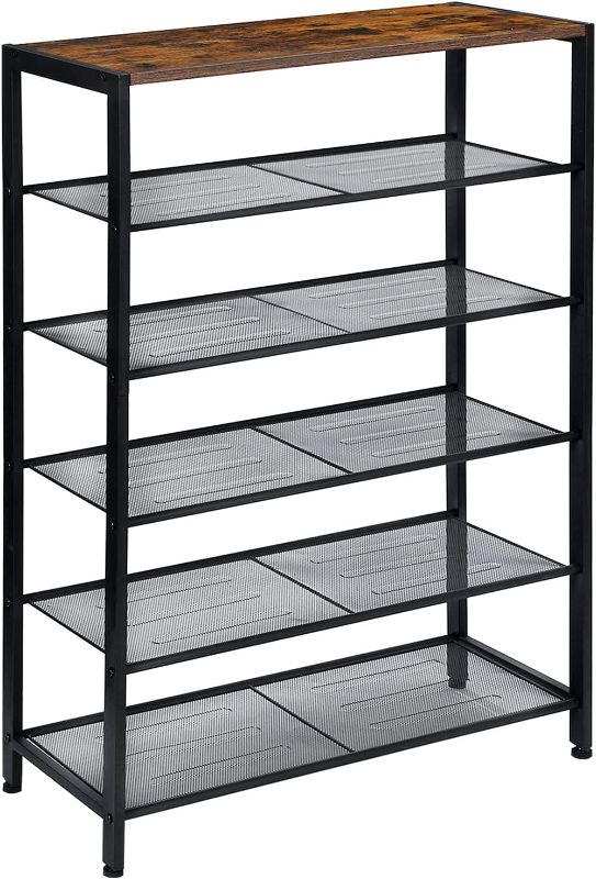 Photo 1 of AMHANCIBLE Shoe Rack for Entryway, 6-Tier Wooden Shoe rack with Large Top, 5 Metal Shoe Shelves, Adjustable Protecting Feet, for Hallway, living Room, Rustic Brown and Black
