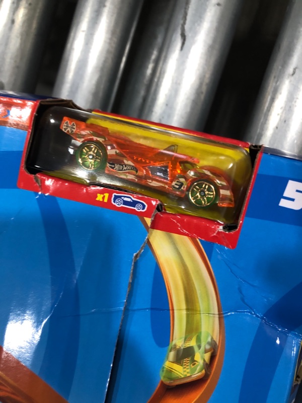 Photo 2 of ?Hot Wheels Track Set And 1:64 Scale Toy Car, 29-In Tall Track With Motorized Booster For Fast Racing, Action Spiral Speed Crash Playset????
