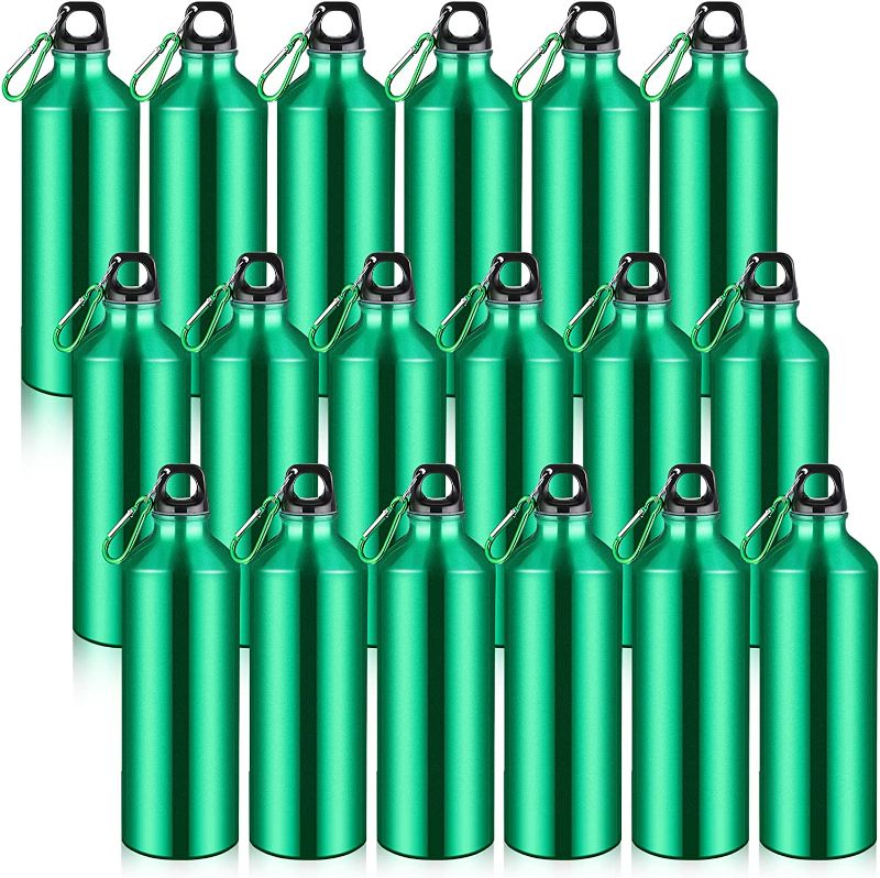 Photo 1 of 18 Pieces Aluminum Sport Water Bottles Bulk 24 oz Lightweight Water Bottles Reusable Leak Proof Water Bottles with Hook and Twist Cap for Bike, Camping, Climbing, Travelling, Indoor, Outdoor (Green)
