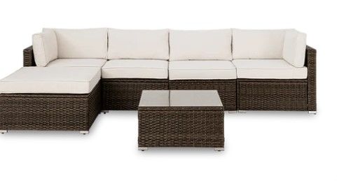 Photo 1 of *INCOMPLETE* 6 Piece L Shaped Outdoor Wicker Sofa with Chaise WF198163AAA MISSING BOXES 