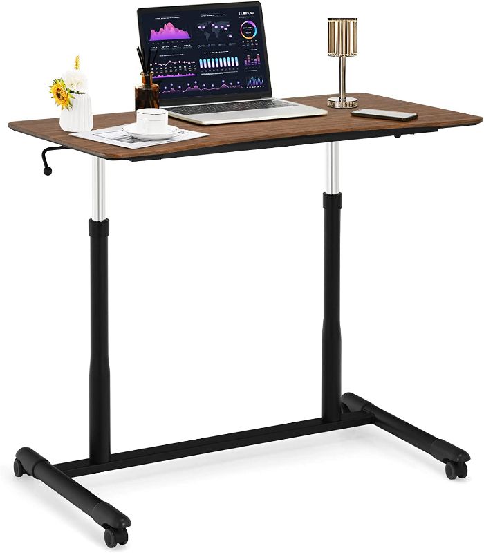 Photo 1 of ***STOCK PHOTO NOT EXACT*** Mobile Height Adjustable Standing Desk, Compact Pneumatic Sit to Stand Computer Desk w/Lockable Casters, Ergonomic Rolling Laptop Table w/Steel