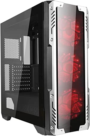 Photo 1 of GOLDEN FIELD Z2 PC Case, Pre-Installed 3 Red LED Fans, Gaming Computer Case, Mid Tower ATX Cases, Tempered Glass 3 Side Panels
