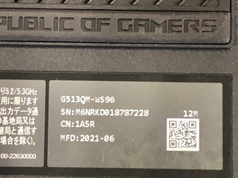 Photo 1 of ASUS ROG Strix 15.6" R9 RTX 3060 Gaming Laptop, 15.6" FHD, AMD Ryzen 9 5900HX, NVIDIA GeForce RTX 3060, 16GB RAM, 1TB SSD, Eclipse Gray, Windows 10 Home, G513QM-WS96
