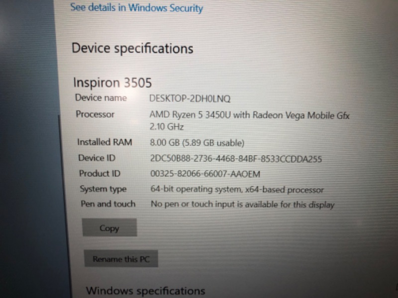 Photo 10 of see notes about functionality 
Dell_Inspiron FHD 15.6 Inch Laptop Student Business Computer, AMD Ryzen 5 (Beat Intel Core i5 8265u), 8GB RAM, 512GB SSD, HDMI, WiFi, Bluetooth, Win 10, 1-Week AimCare Sup.
