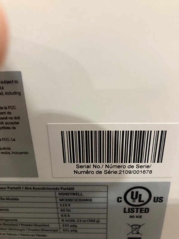 Photo 7 of PARTS ONLY POWERS ON BUT FANA ND COMPRESSOR DOES NOT FUNTION
Honeywell MO08CESWK6 9,100 BTU (ASHRAE)/6,100 BTU (SACC) Portable Air Conditioner with Remote Control, White/Black
