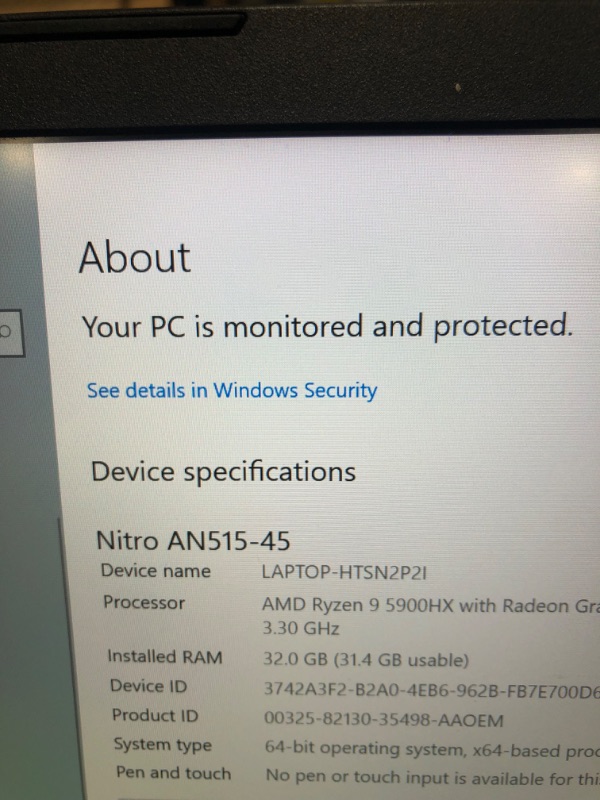 Photo 6 of Acer Nitro 5 AN515-45-R9QH Gaming Laptop, AMD Ryzen 9 5900HX (8-Core) | NVIDIA GeForce RTX 3080 Laptop GPU | 15.6" QHD 165Hz 3ms IPS Display | 32GB DDR4 | 1TB NVMe SSD | WiFi 6 | RGB Backlit Keyboard
