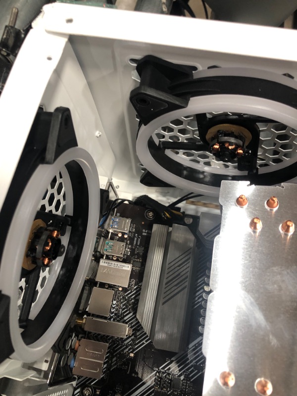 Photo 1 of DAMAGED NEEDS PROFESSIONAL REPAIR PARTS ONLY 
Skytech Gaming Archangel Gaming Computer PC Desktop – Ryzen 5 5600X 3.7GHz, RTX 3060 TI 8G, 1TB NVMe SSD, 16GB DDR4 3200MHz, RGB Fans, Windows 10 Home 64-bit, 802.11AC Wi-Fi, White
