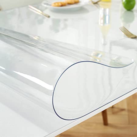 Photo 1 of 40 x 60 Inches Clear Table Cover Protector, Table Protector for Dining Room Table, Clear Plastic Tablecloth Protector, Table Pad for Kitchen Wood Grain
