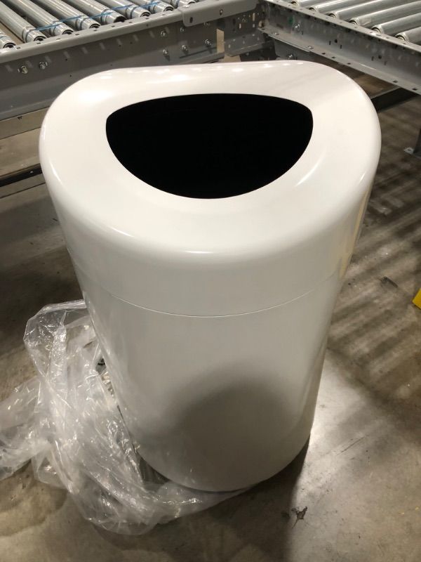 Photo 3 of **DAMAGED** Safco Products Open Top Trash Receptacle with Liner 9920WH, White, 30 Gallon Capacity, Hands-Free Disposal, Modern Styling, white